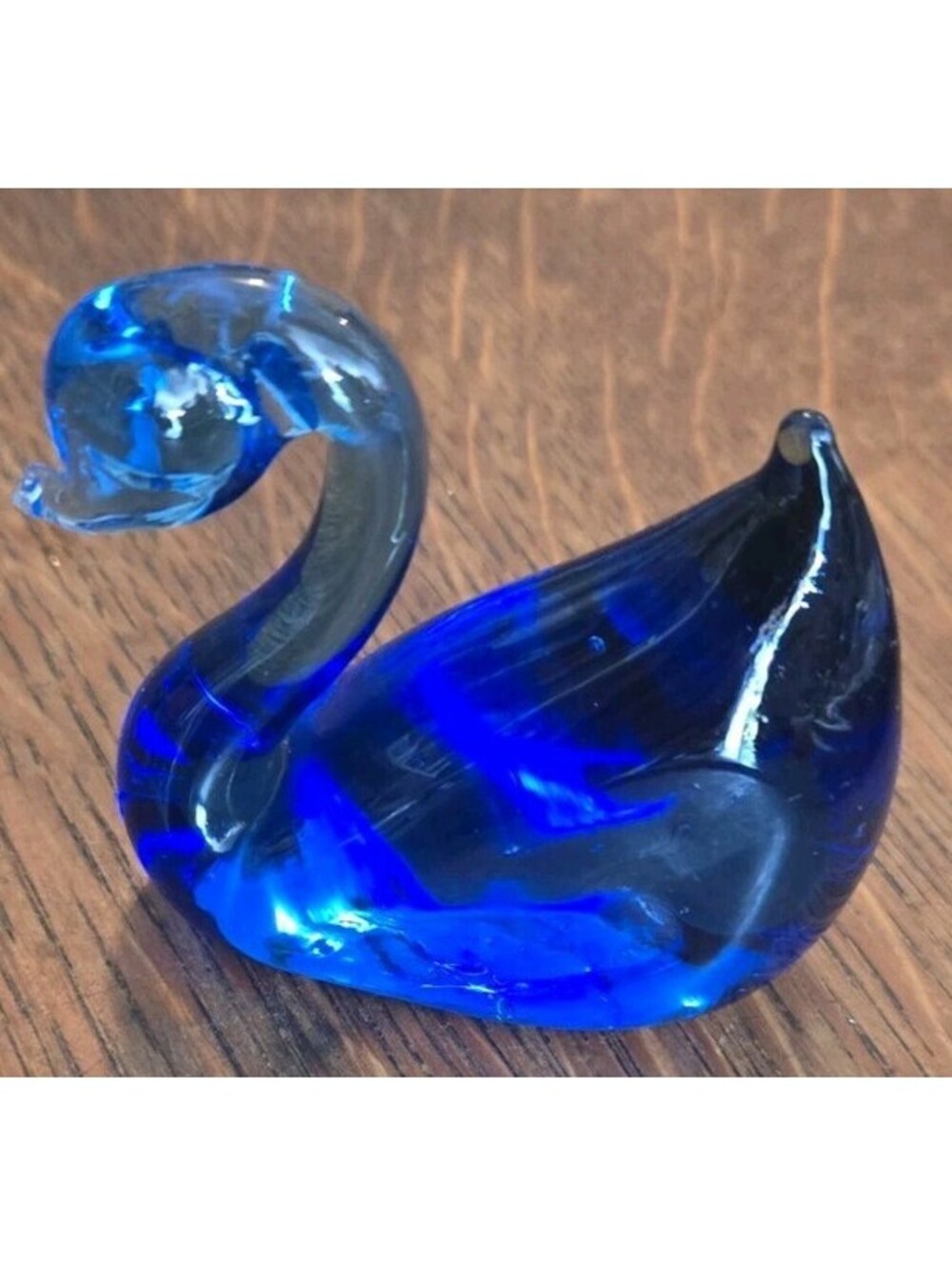 Cobalt Blue Translucent Glass Mini Swan Figurine 3X2.5 Inches Tiny Nib On Nose